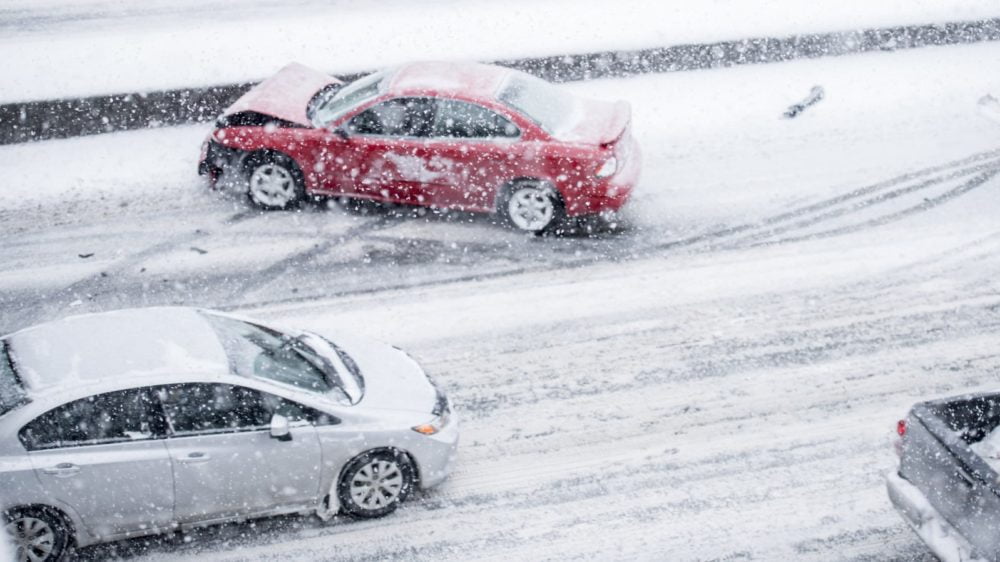 Snowy Car Accident Stock Photo